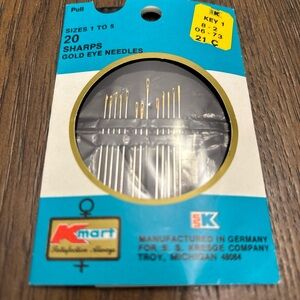 Vintage Kmart Sewing Sharps Gold Eye Needles Qty 13